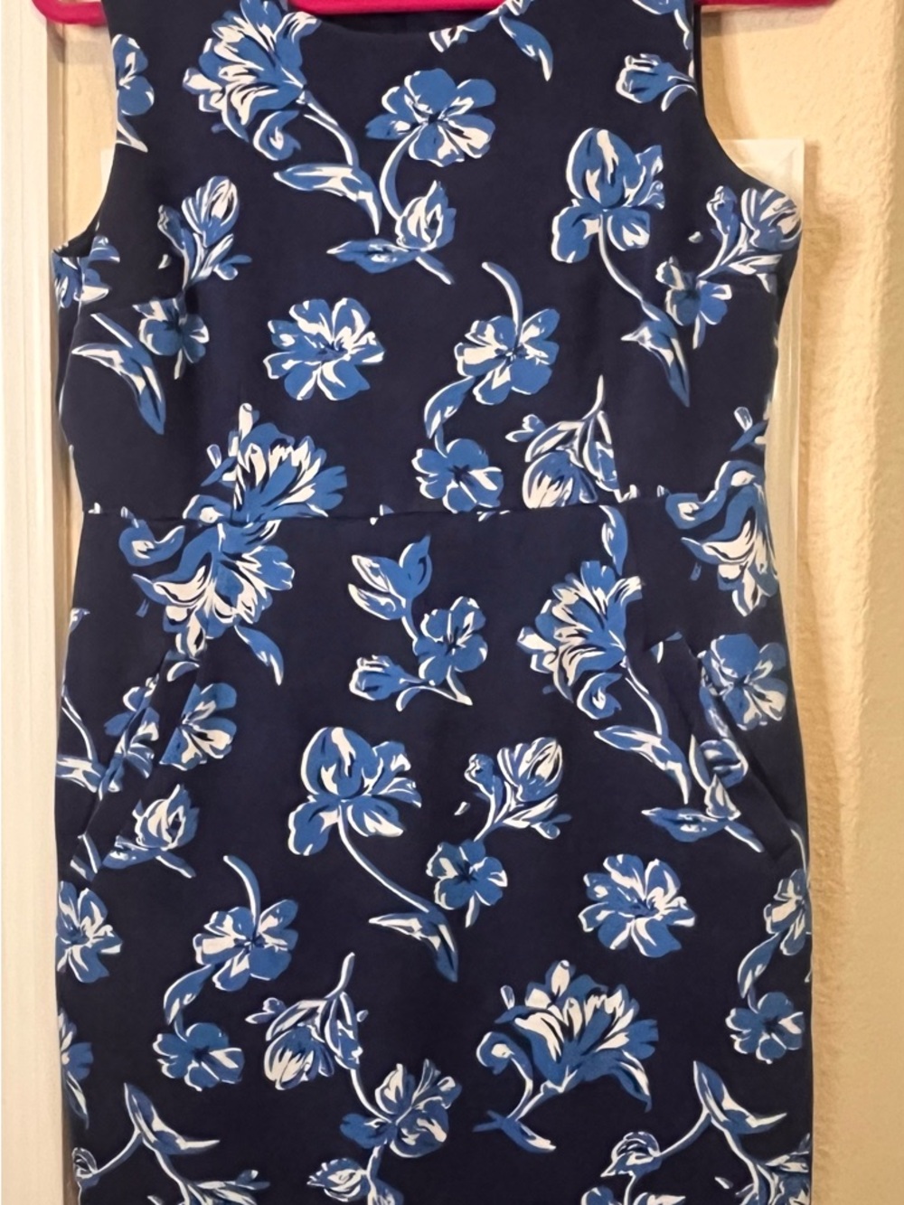 Lands' End Navy Dress with White and Light Blue Floral Trim Size 10 - Picture 2 of 5